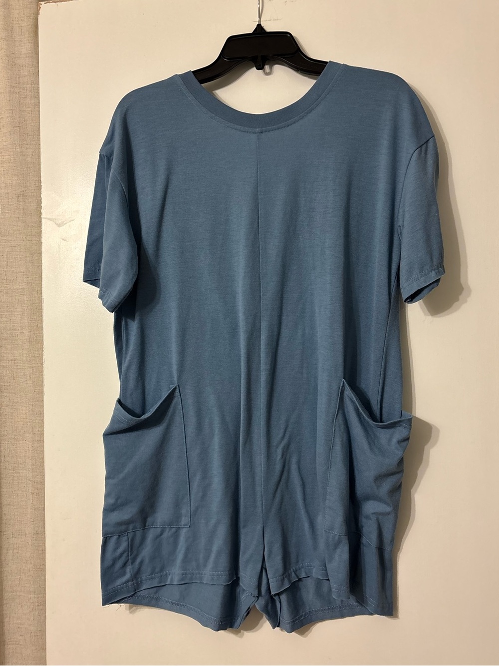 Casual Short-Sleeve Pocket Tee Romper - Blue